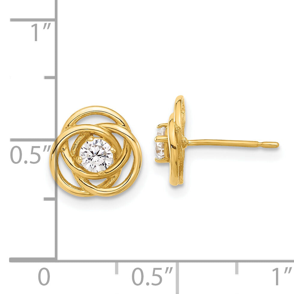 10K Polished Love Knot CZ Post Earrings-10ER368