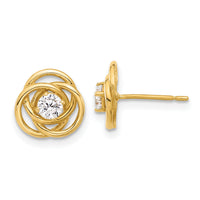 10K Polished Love Knot CZ Post Earrings-10ER368