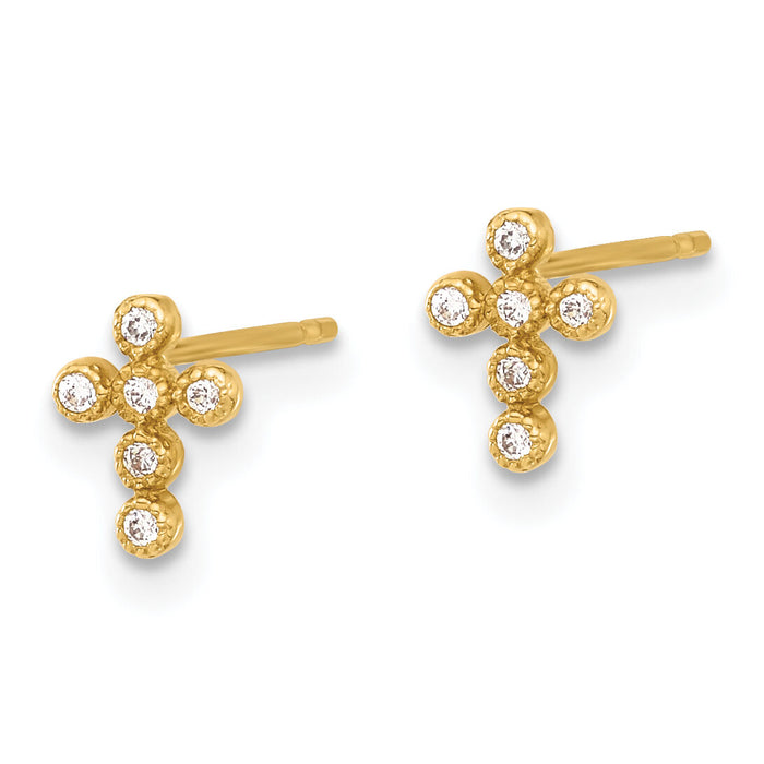 10K Polished CZ Cross Post Earrings-10ER369