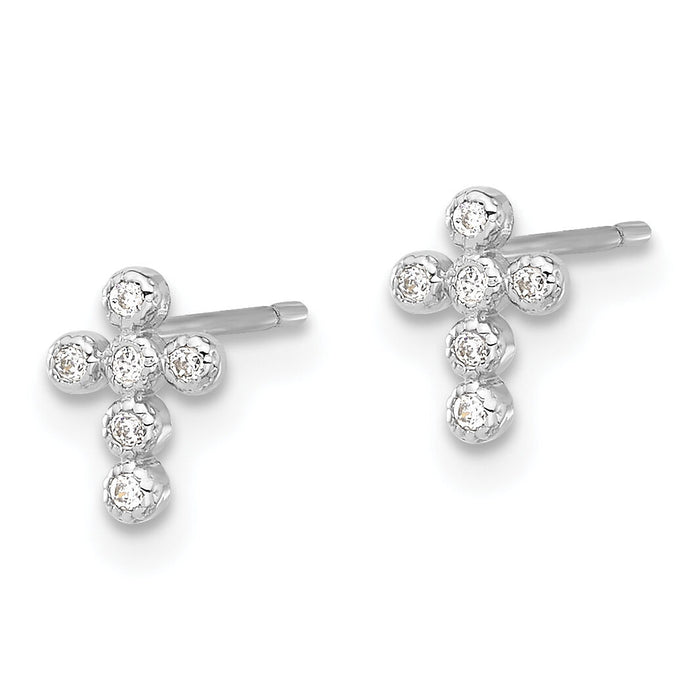 10K White Polished CZ Cross Post Earrings-10ER369W