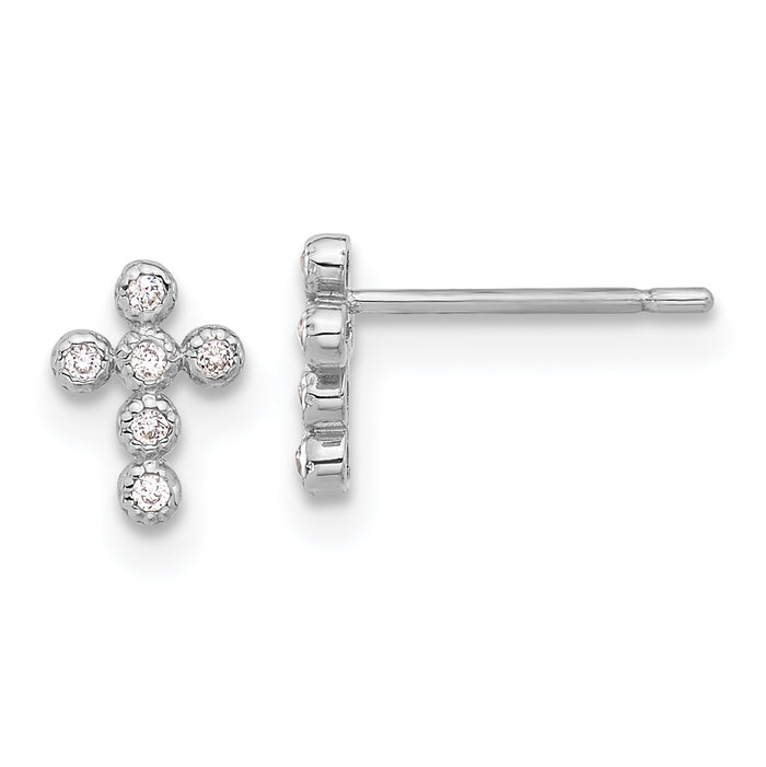 10K White Polished CZ Cross Post Earrings-10ER369W