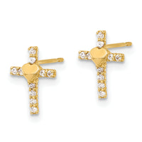 10K Polished CZ Heart Cross Post Earrings-10ER370