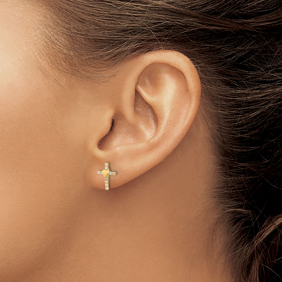 10K Polished CZ Heart Cross Post Earrings-10ER370