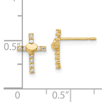 10K Polished CZ Heart Cross Post Earrings-10ER370