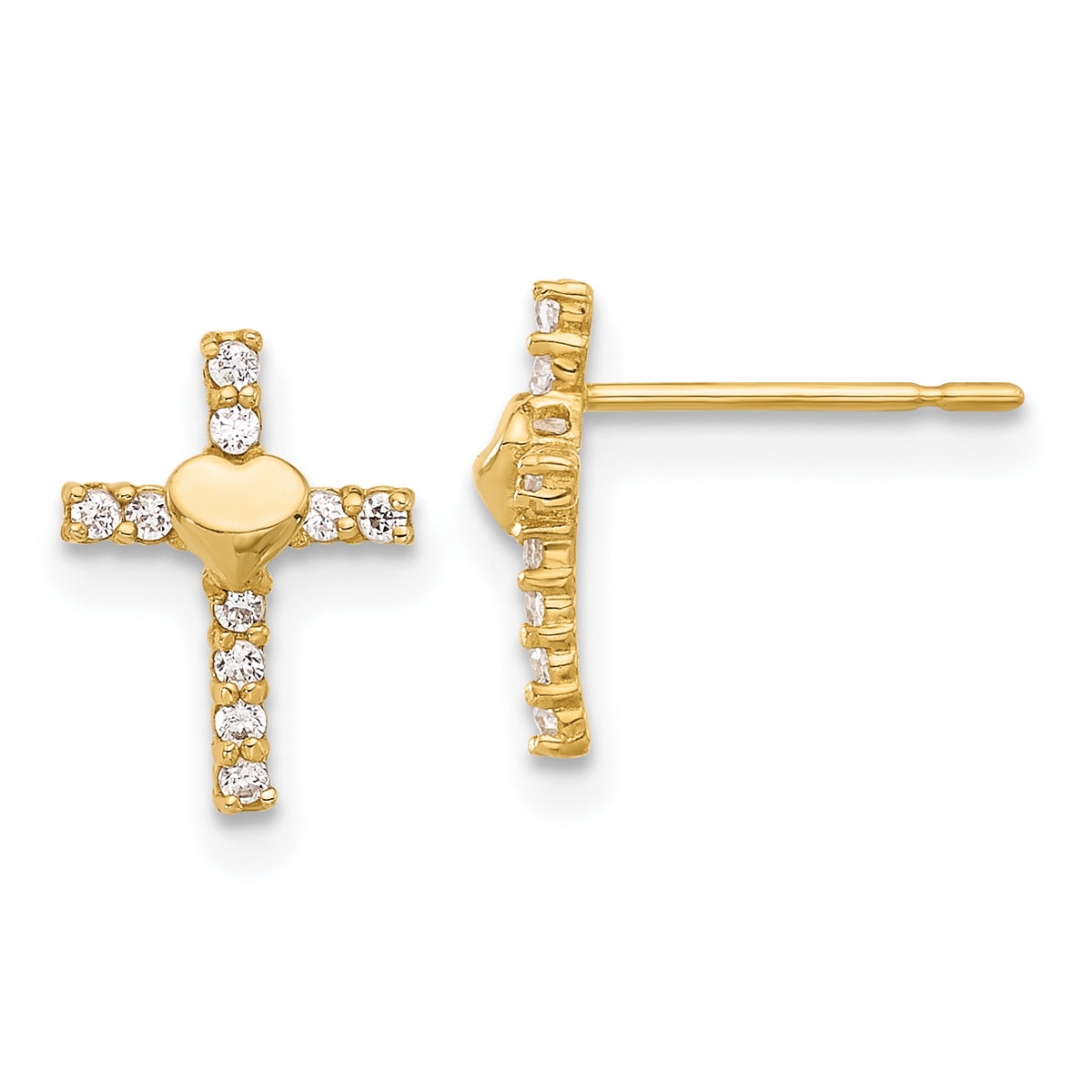 10K Polished CZ Heart Cross Post Earrings-10ER370