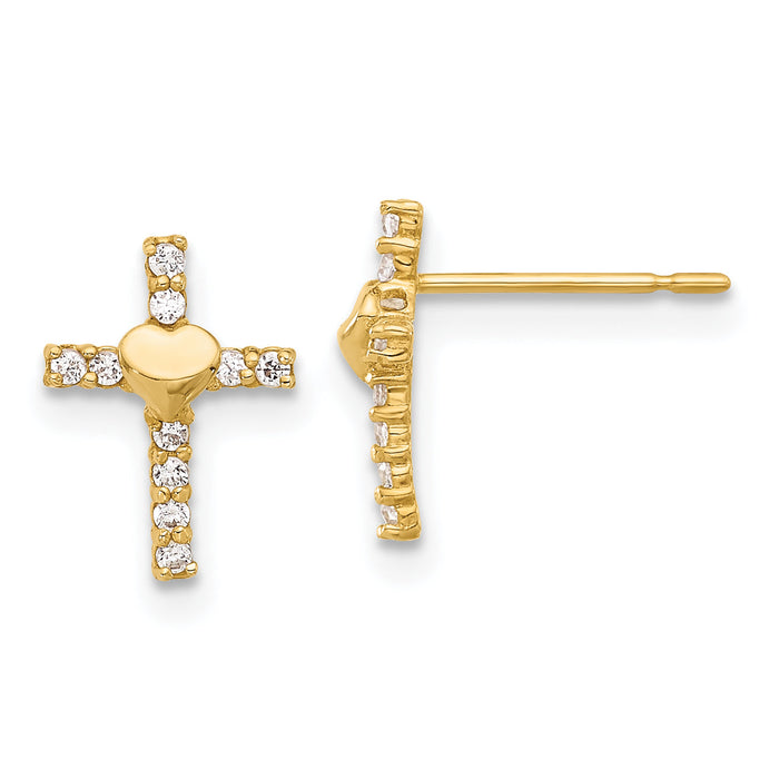 10K Polished CZ Heart Cross Post Earrings-10ER370
