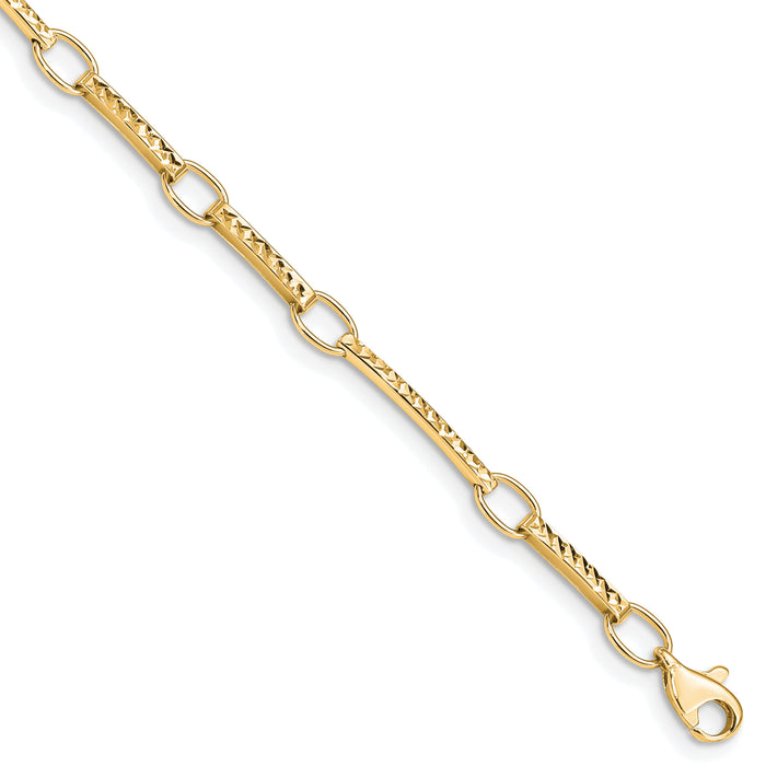 10k Polished and Textured Fancy Link Bracelet-10FB1335Y-7.25