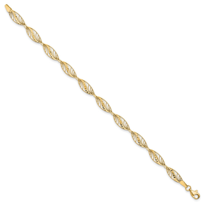 10k Filigree Diamond Cut 7.25 inch Bracelet-10FB1336Y-7.25