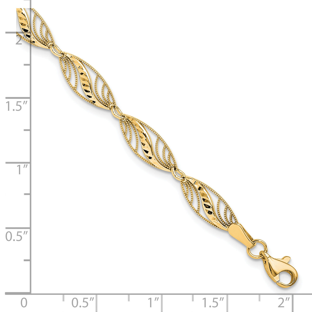 10k Filigree Diamond Cut 7.25 inch Bracelet-10FB1336Y-7.25