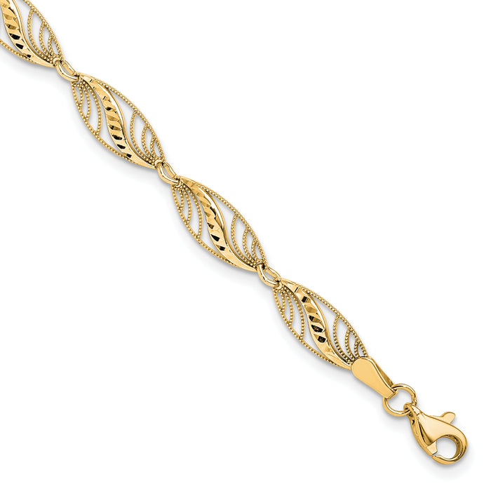 10k Filigree Diamond Cut 7.25 inch Bracelet-10FB1336Y-7.25