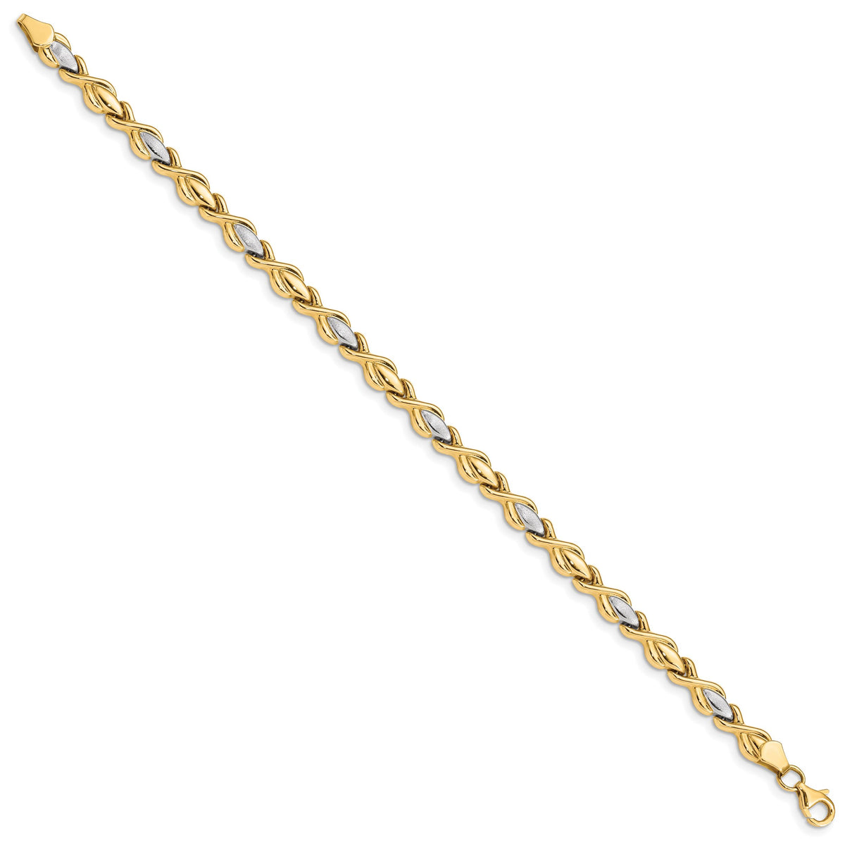 10K w/Rhodium Polished and Satin Link Bracelet-10FB1478-7.25