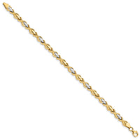 10K w/Rhodium Polished and Satin Link Bracelet-10FB1478-7.25