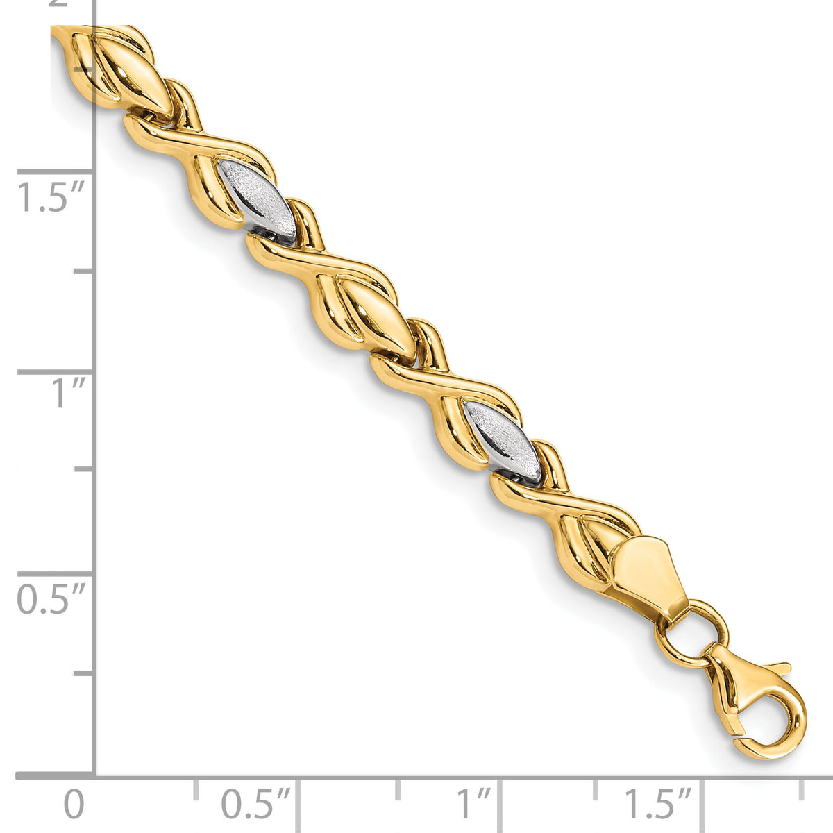 10K w/Rhodium Polished and Satin Link Bracelet-10FB1478-7.25