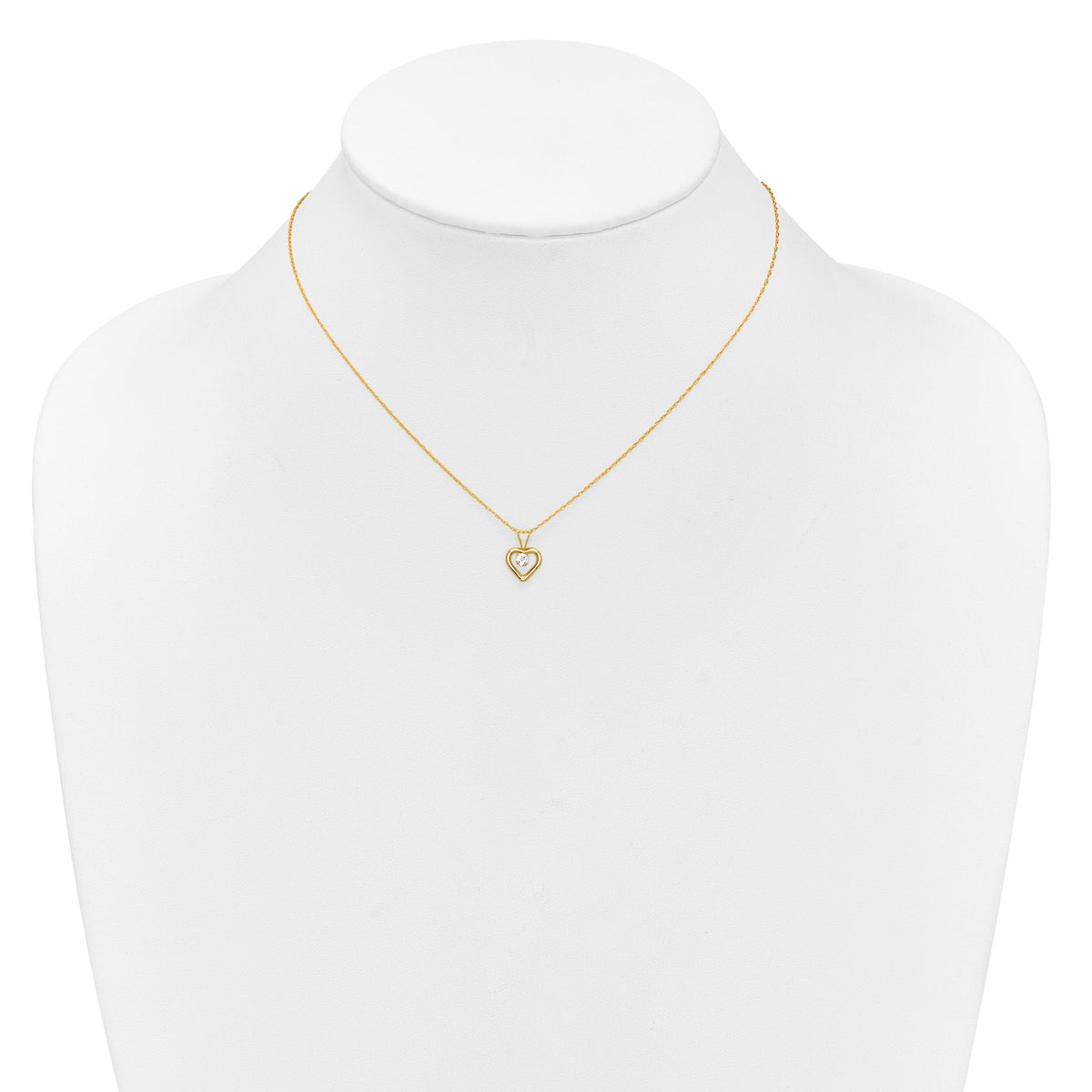 10k Madi K 3mm White Zircon Heart Birthstone Necklace-10GK403-15