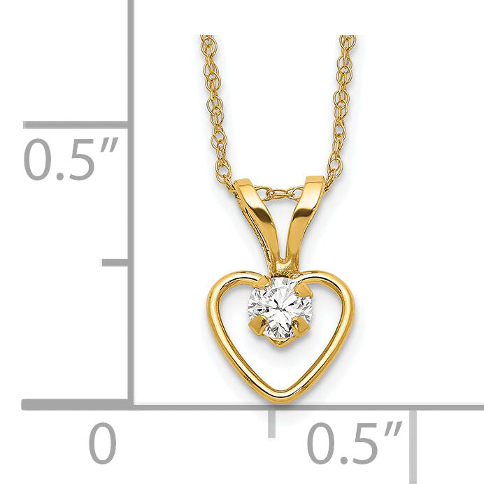 10k Madi K 3mm White Zircon Heart Birthstone Necklace-10GK403-15