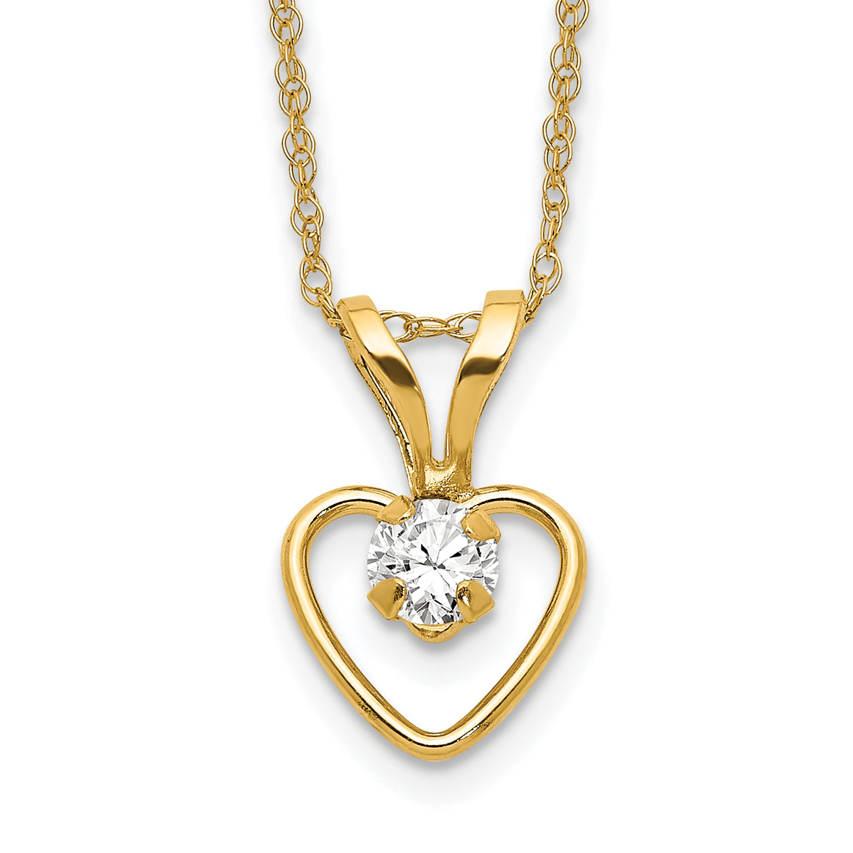 10k Madi K 3mm White Zircon Heart Birthstone Necklace-10GK403-15