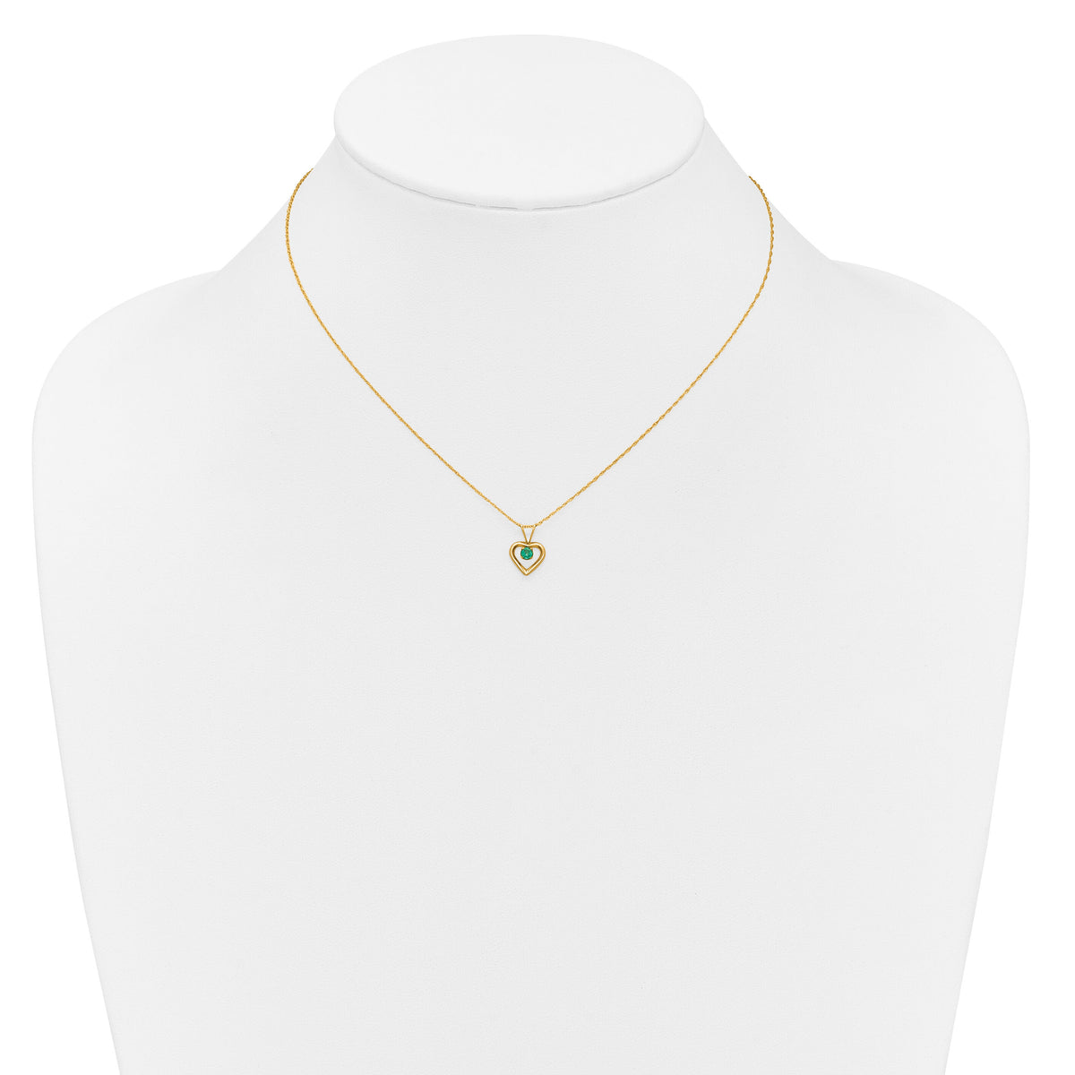10k Madi K 3mm Emerald Heart Birthstone Necklace-10GK407-15