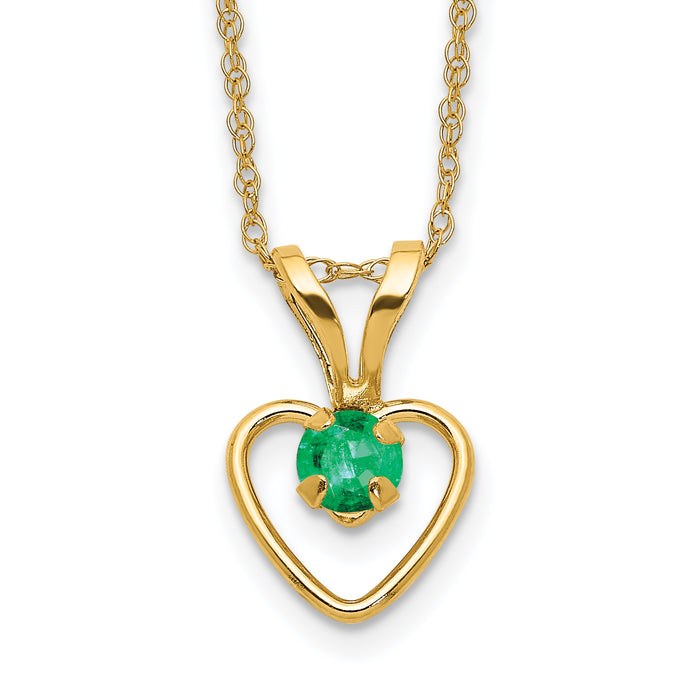 10k Madi K 3mm Emerald Heart Birthstone Necklace-10GK407-15