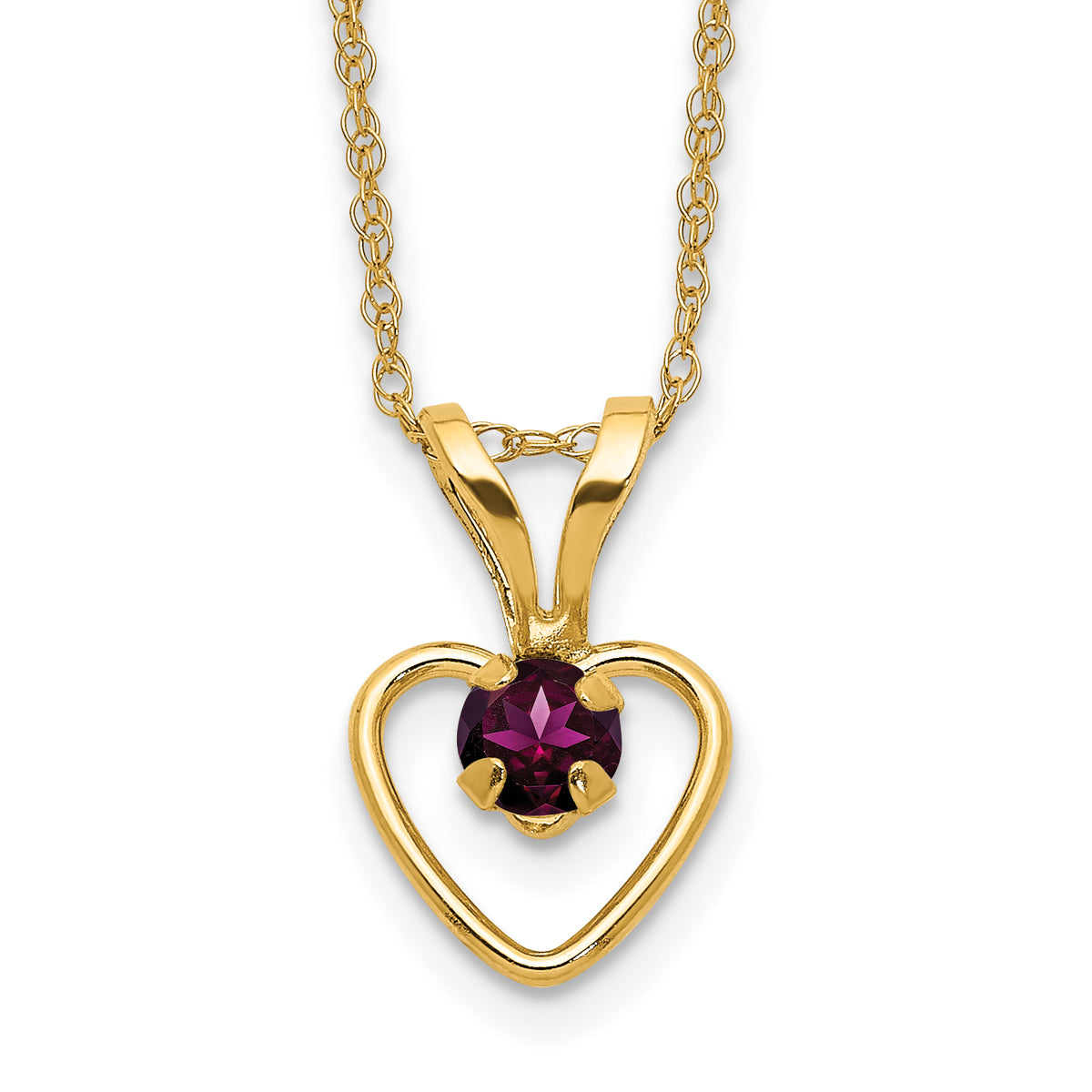 10k Madi K 3mm Rhodolite Garnet Heart Birthstone Necklace-10GK408-15