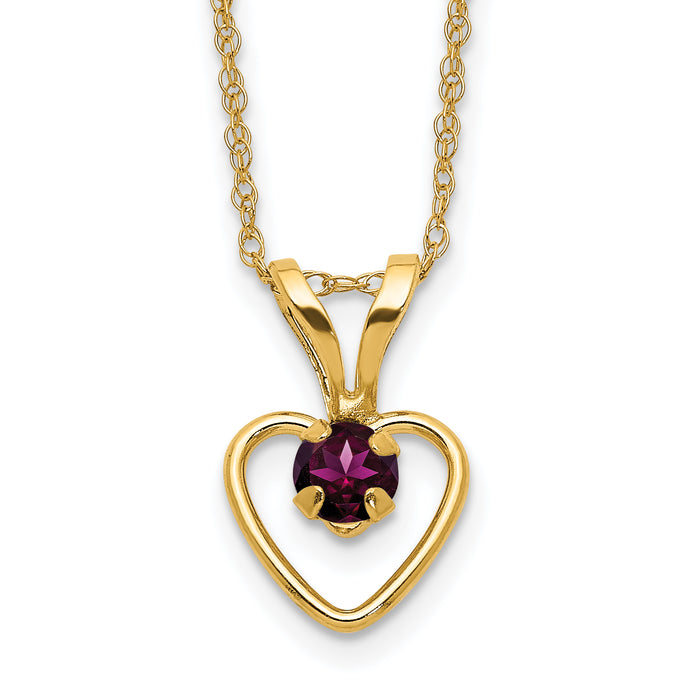 10k Madi K 3mm Rhodolite Garnet Heart Birthstone Necklace-10GK408-15
