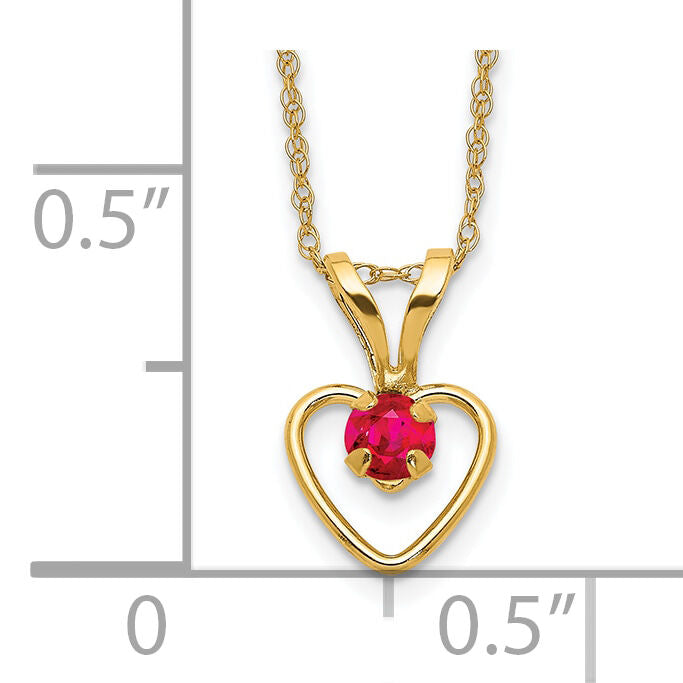 10k Madi K 3mm Ruby Heart Birthstone Necklace-10GK409-15