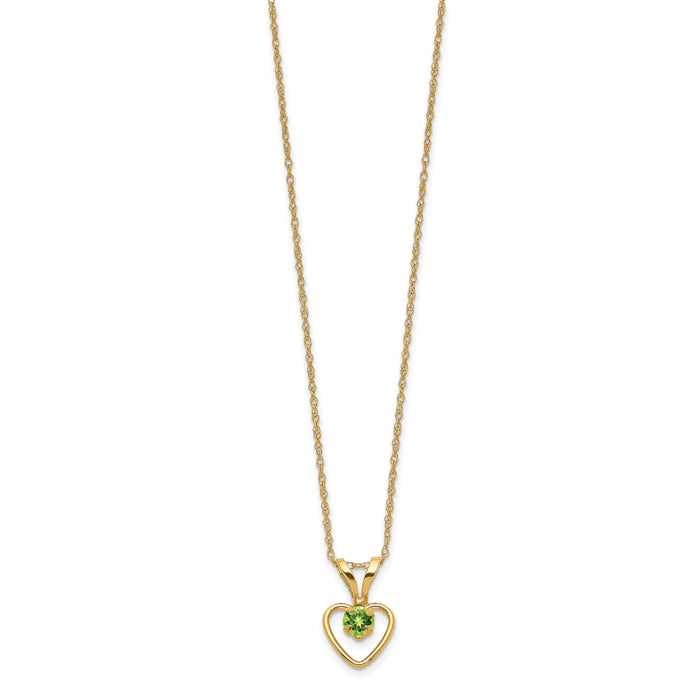 10k Madi K 3mm Peridot Heart Birthstone Necklace-10GK410-15