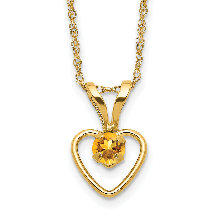 10k Madi K 3mm Citrine Heart Birthstone Necklace-10GK413-15