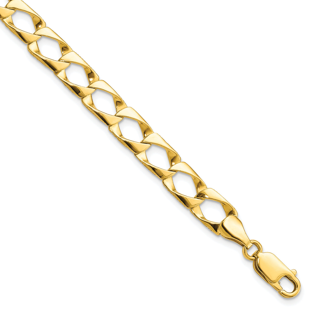 10k 7.4mm Satin & Diamond-cut Fancy Link Bracelet-10GL11-8