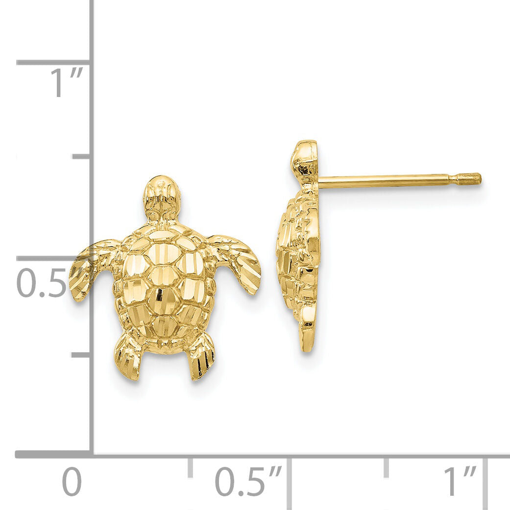 10k Gold Polished & Textured Sea Turtles Post Earrings-10H1129