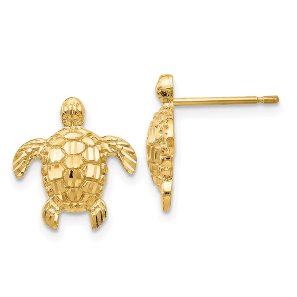 10k Gold Polished & Textured Sea Turtles Post Earrings-10H1129
