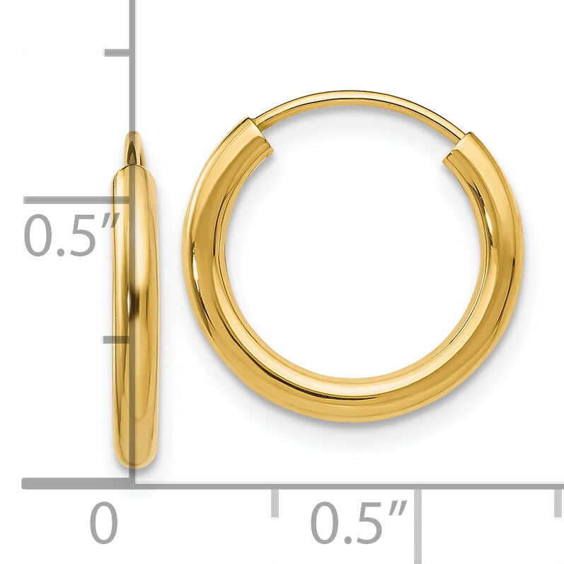 10k Polished Round Endless 2mm Hoop Earrings-10H977