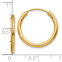 10k Polished Round Endless 2mm Hoop Earrings-10H979