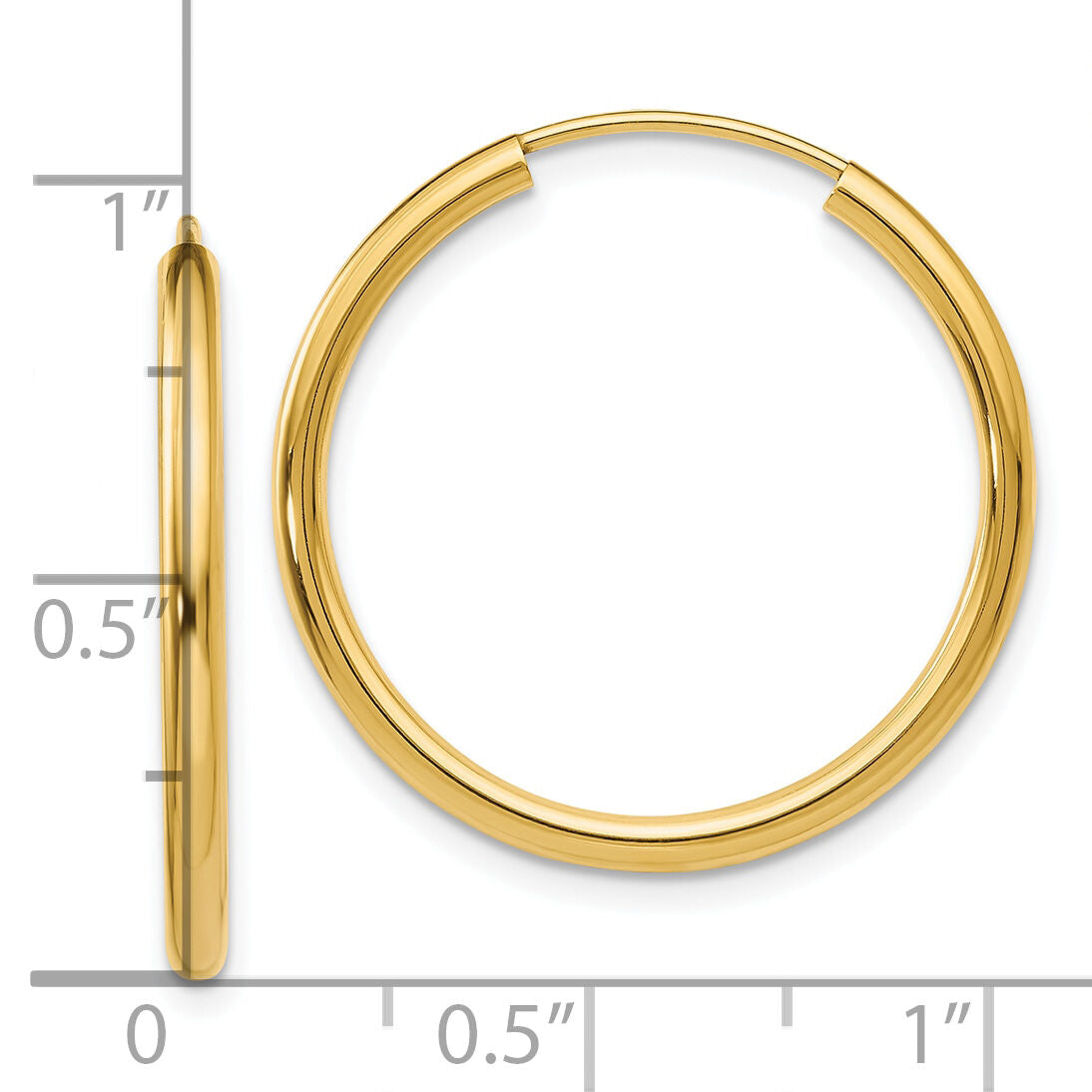 10k Polished Round Endless 2mm Hoop Earrings-10H980