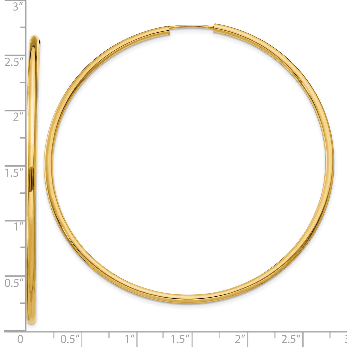 10k Polished Round Endless 2mm Hoop Earrings-10H988