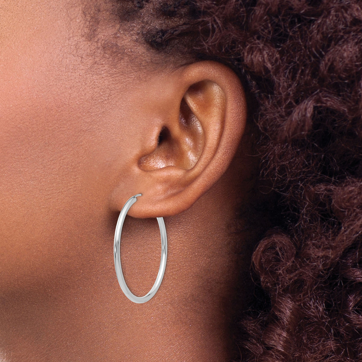 10k White Gold Polished Endless 2mm Hoop Earrings-10H994