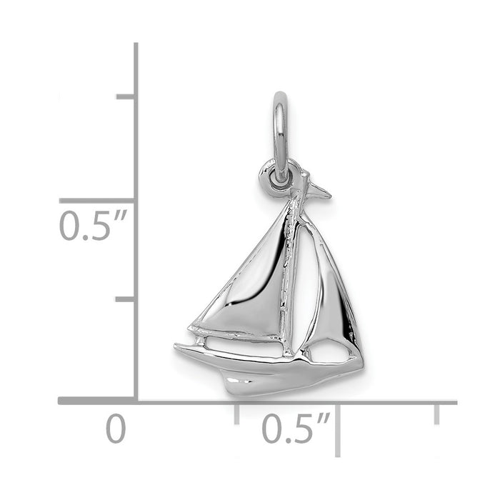 10k White Gold Solid Polished 3-Dimensional Sailboat Charm-10K1051