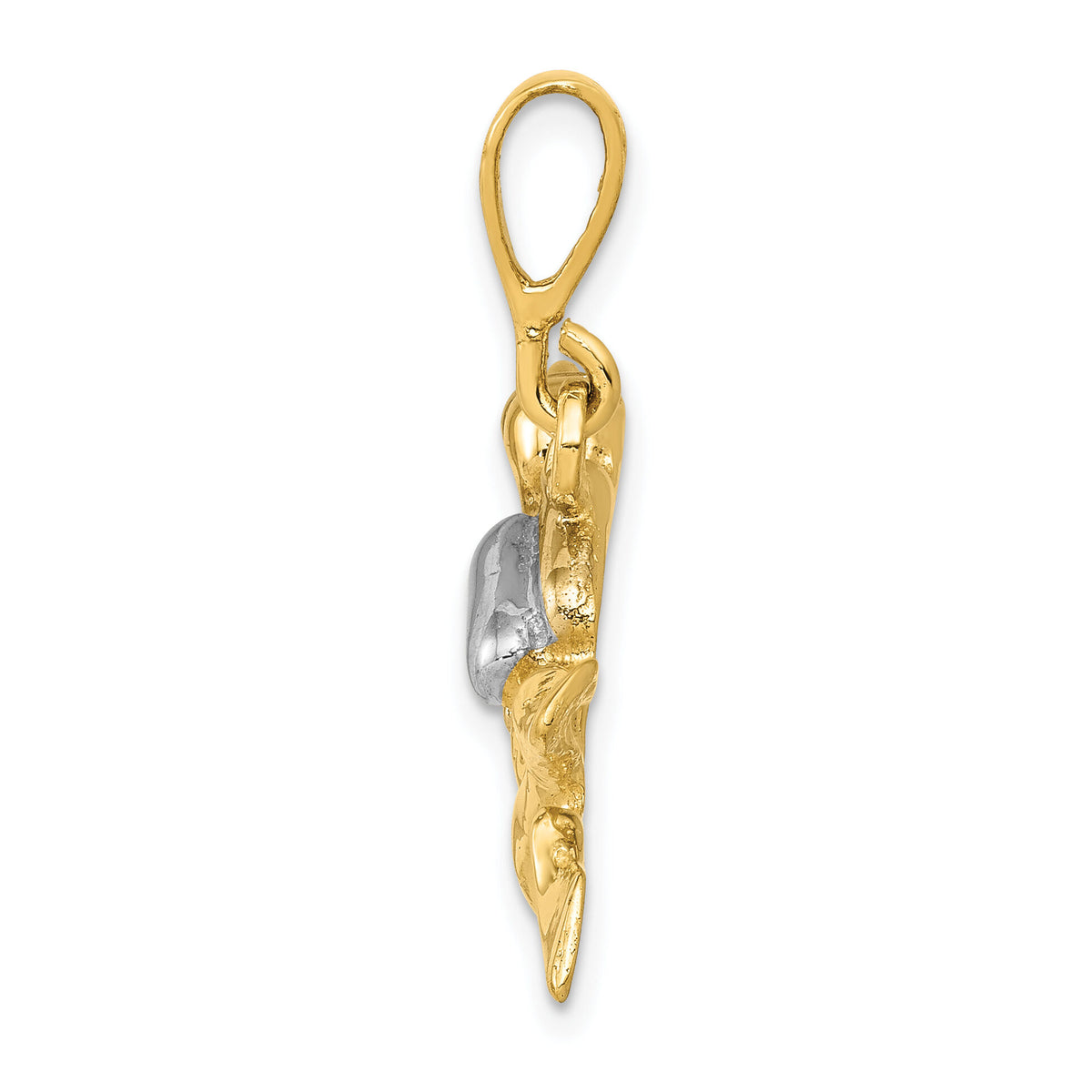 10k & Rhodium Polished Open-Backed Scuba Diver Pendant-10K1052