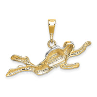 10k & Rhodium Polished Open-Backed Scuba Diver Pendant-10K1052