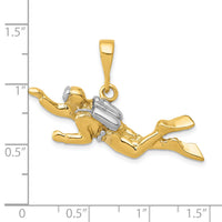 10k & Rhodium Polished Open-Backed Scuba Diver Pendant-10K1052