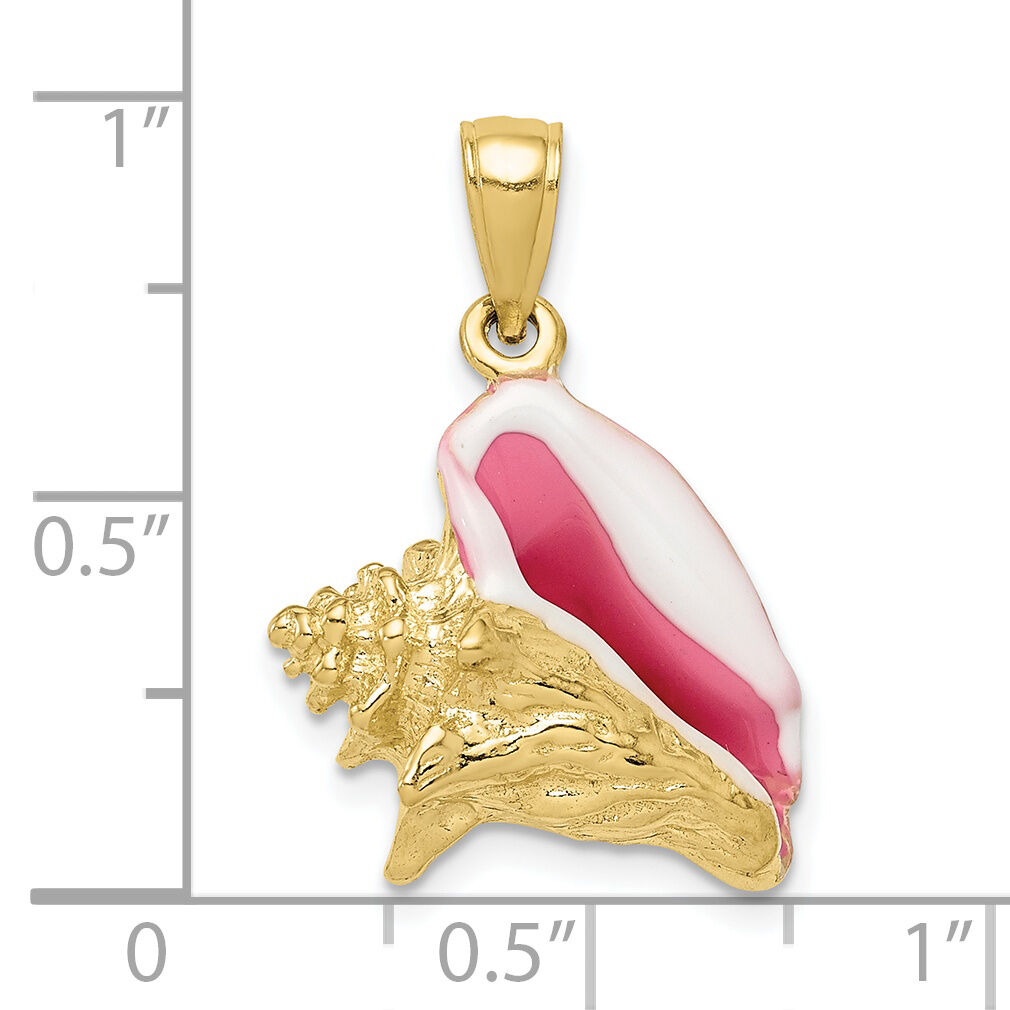 10k Polished 3-Dimensional Pink & White Enameled Conch Shell Pendant-10K1073