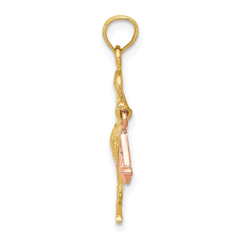 10k Two-tone Stork w/Dangling Baby Charm-10K1331