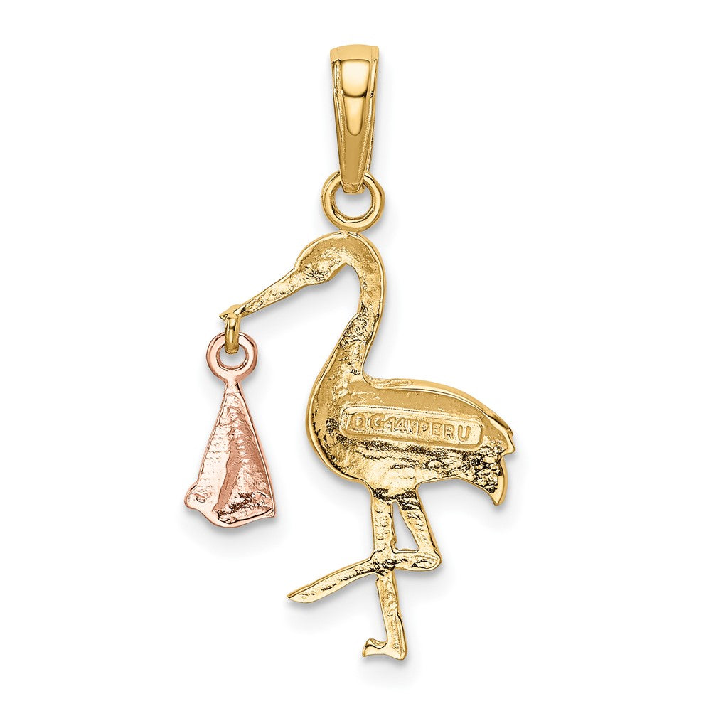 10k Two-tone Stork w/Dangling Baby Charm-10K1331