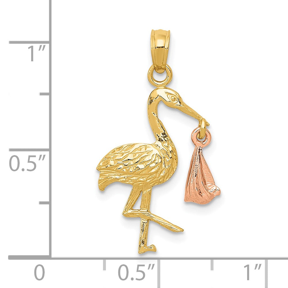 10k Two-tone Stork w/Dangling Baby Charm-10K1331