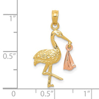 10k Two-tone Stork w/Dangling Baby Charm-10K1331