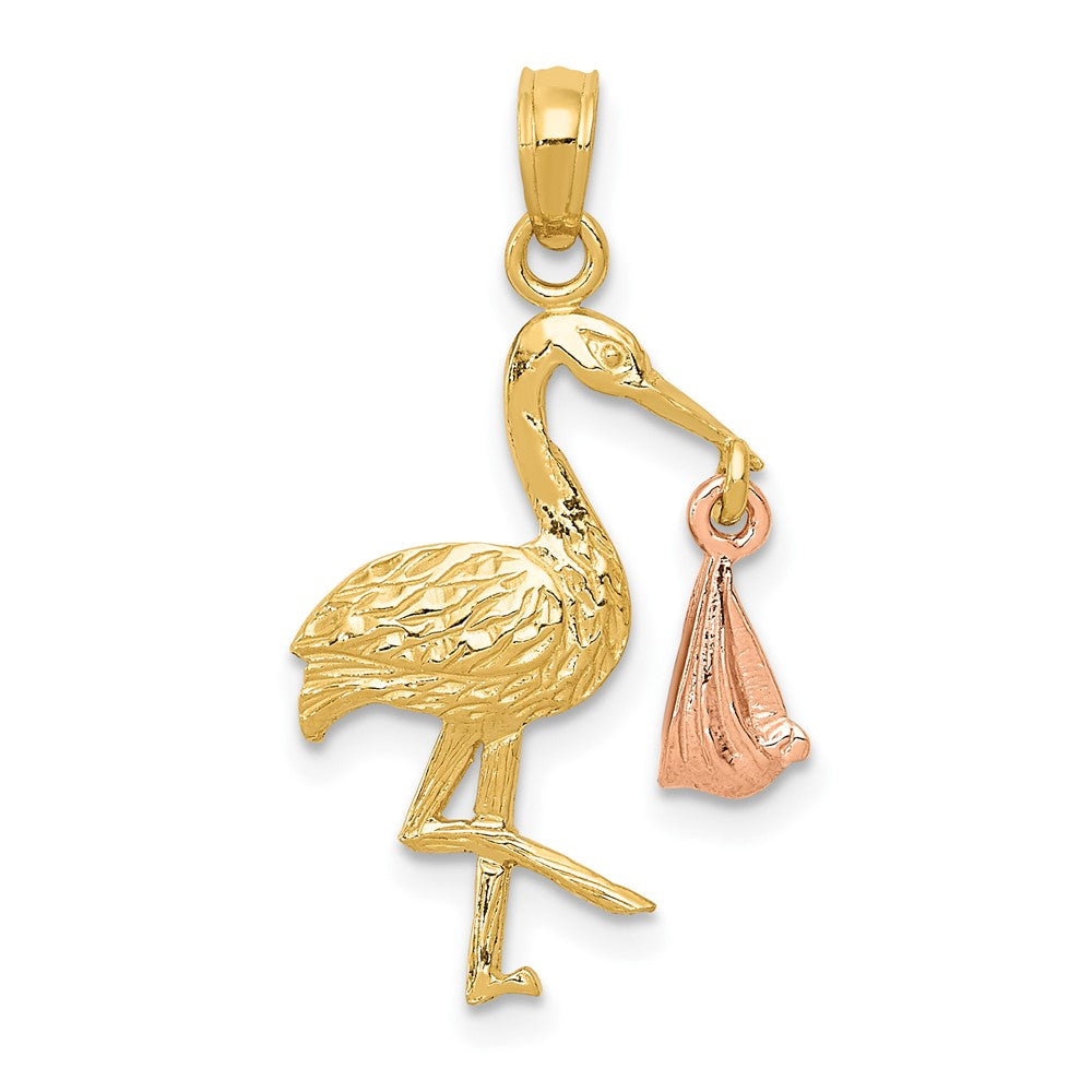 10k Two-tone Stork w/Dangling Baby Charm-10K1331