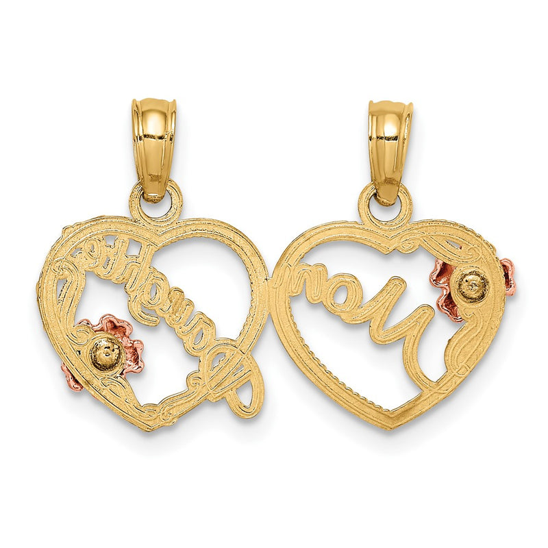 10K Two-Tone MOM - DAUGHTER Break-apart Hearts Pendant-10K1714