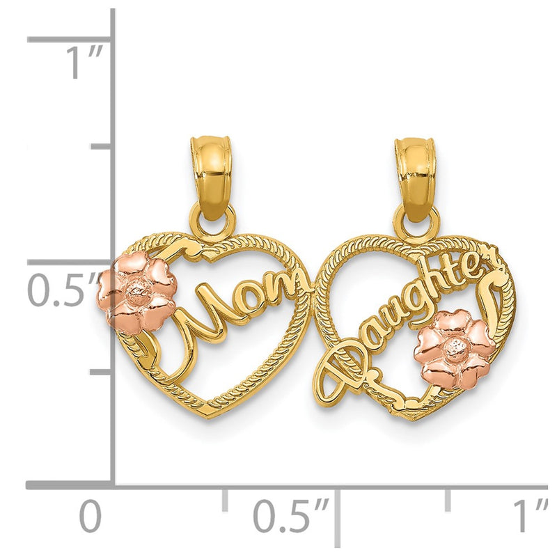 10K Two-Tone MOM - DAUGHTER Break-apart Hearts Pendant-10K1714