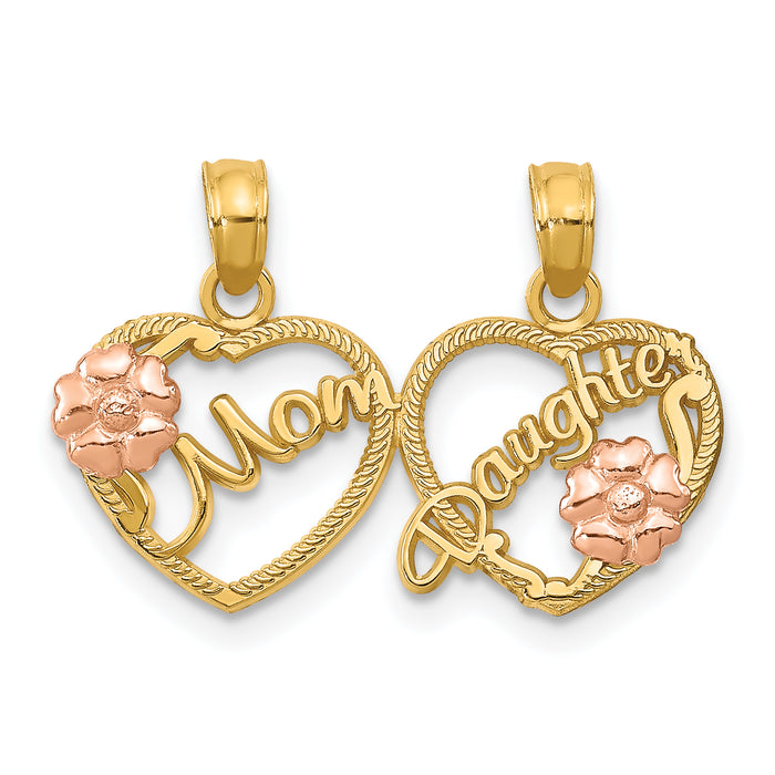 10K Two-Tone MOM - DAUGHTER Break-apart Hearts Pendant-10K1714