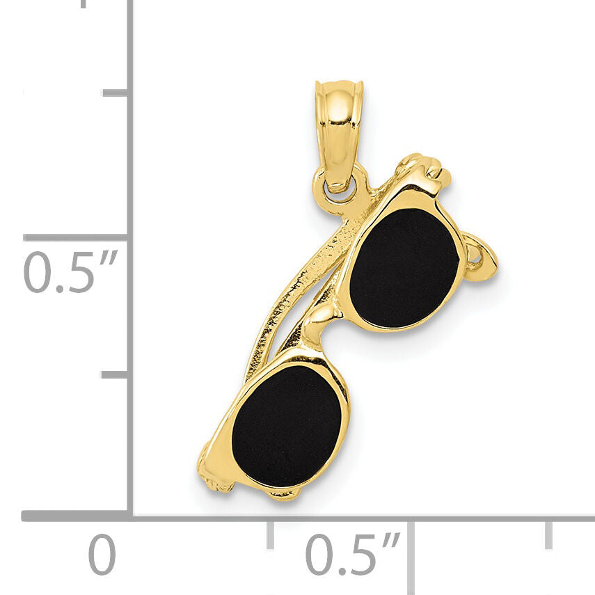 10k 3-D Black Enameled Moveable Sunglasses Pendant-10K1868