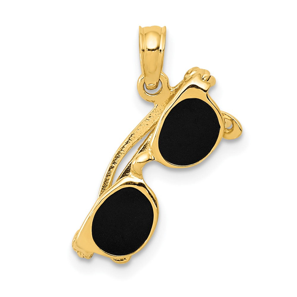 10k 3-D Black Enameled Moveable Sunglasses Pendant-10K1868